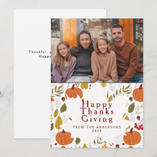 Elegant Modern Glad Thanksgiving Höst Foto Julkort