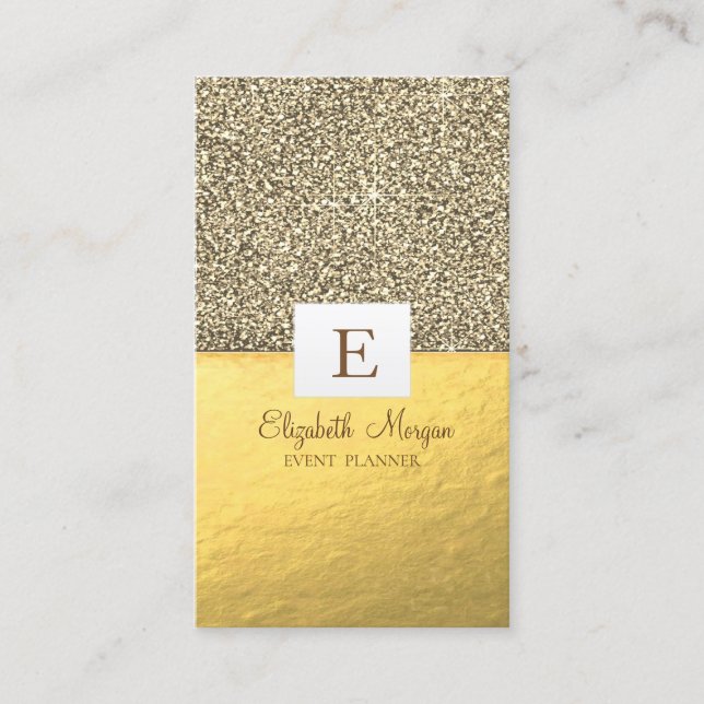 Elegant Modern Glänsande Monogram Guld Glitter Visitkort (Framsida)
