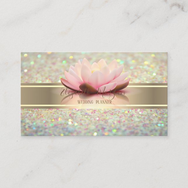 Elegant Modern Glitter Bokeh, Guldrandig Lotus Visitkort (Framsida)