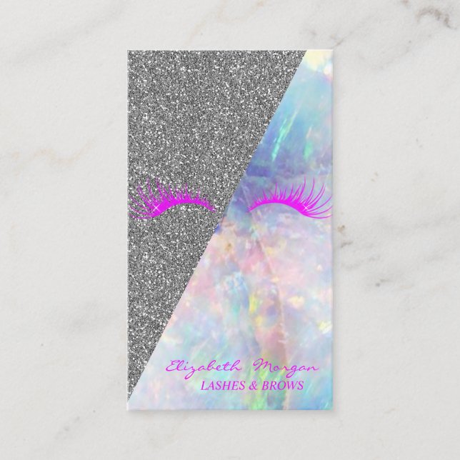 Elegant Modern Glitter, Falska ögonfransar Opal Visitkort (Framsida)