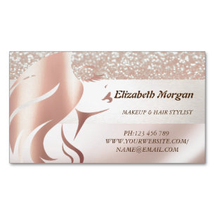 Elegant Modern Glitter, Flickans Ansikts Siluett Magnetiska Visitkort