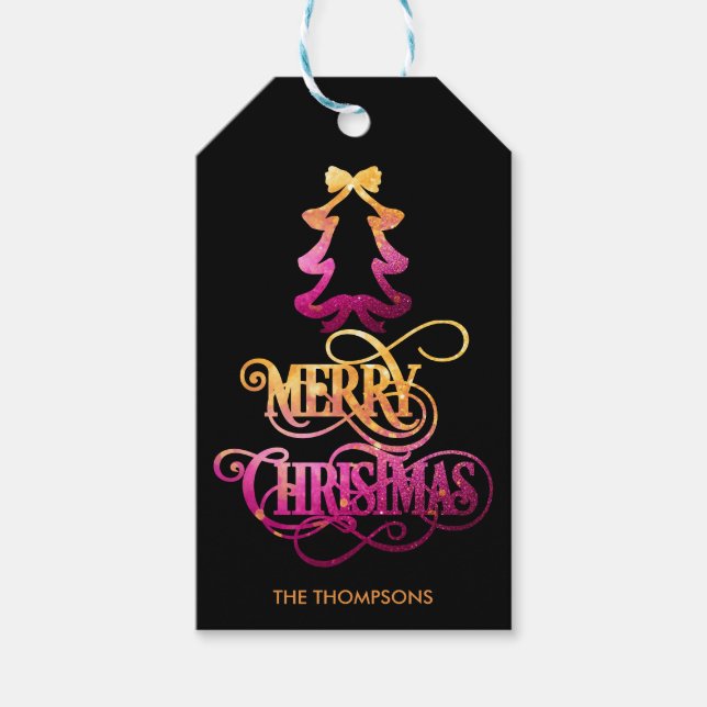 Elegant Modern Glitter Gräs Träd God jul Presentetikett (Framsidan)