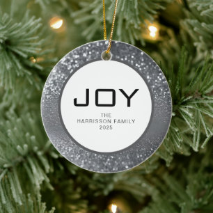 Elegant Modern Glitter Joy Jul-familjfoto Julgransprydnad Keramik