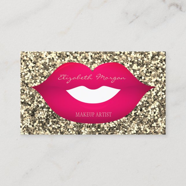 Elegant Modern Glitter, Läppar, Sminkartist Visitkort (Framsida)