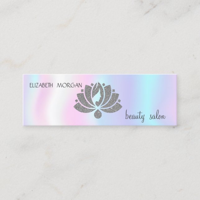 Elegant Modern Glitter Lotus Flicka Holografisk Mini Visitkort (Framsida)