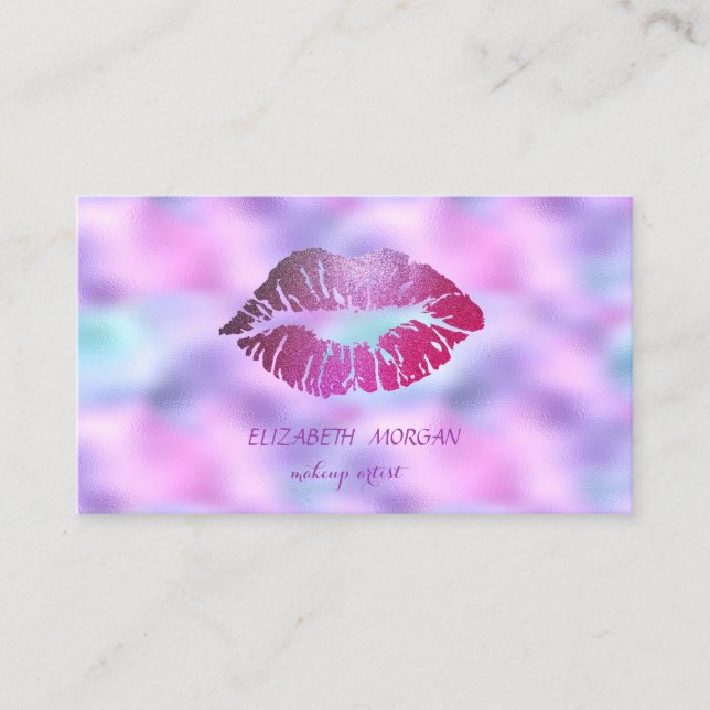 Elegant Modern,Glittery Läppar,Makeup, Holografi Visitkort (Framsida)