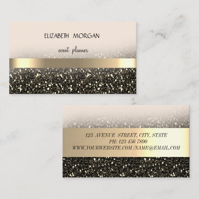 Elegant Modern Glittrig Bokeh, Guld Ränder Visitkort (Fram/baksida)