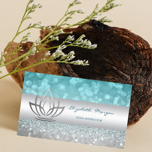Elegant Modern Glittrig Bokeh Silver Lotus Visitkort