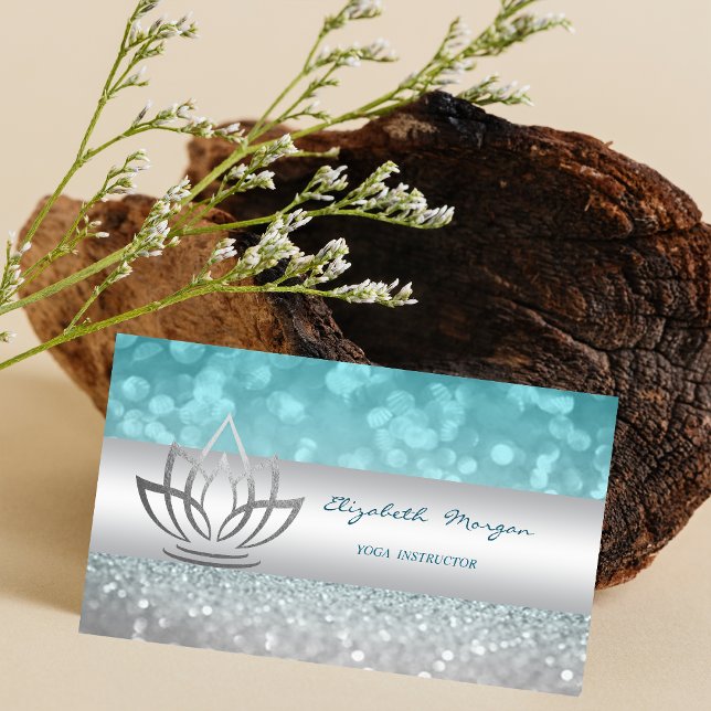 Elegant Modern Glittrig Bokeh Silver Lotus Visitkort (Skapare uppladdad)
