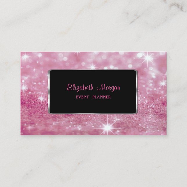 Elegant Modern Glittrig Bokeh, Svart Ram Visitkort (Framsida)