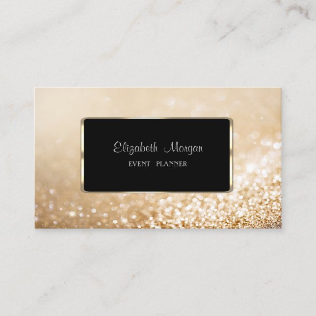 Elegant Modern Glittrig Bokeh, Svart Ram Visitkort (Framsida)