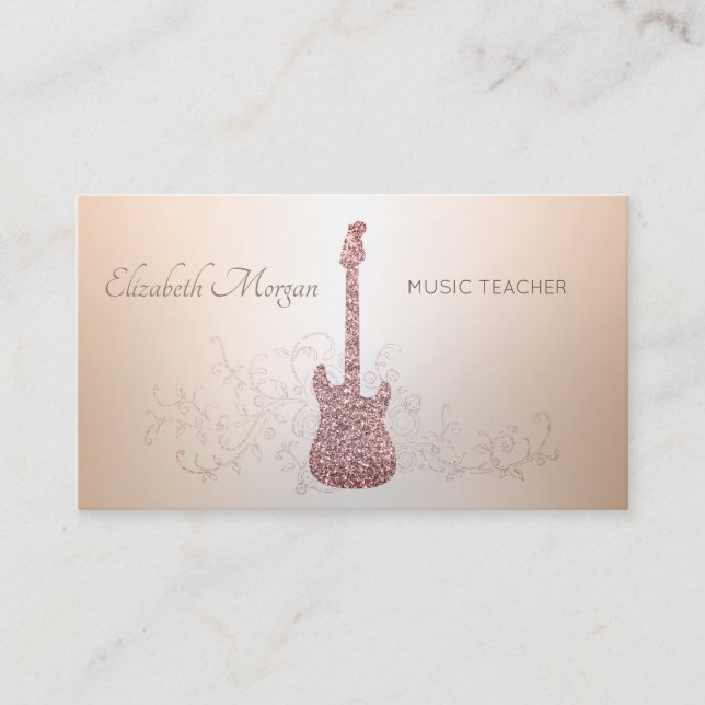Elegant Modern, Glittrig Gitarr, Musiklärare Visitkort (Framsida)