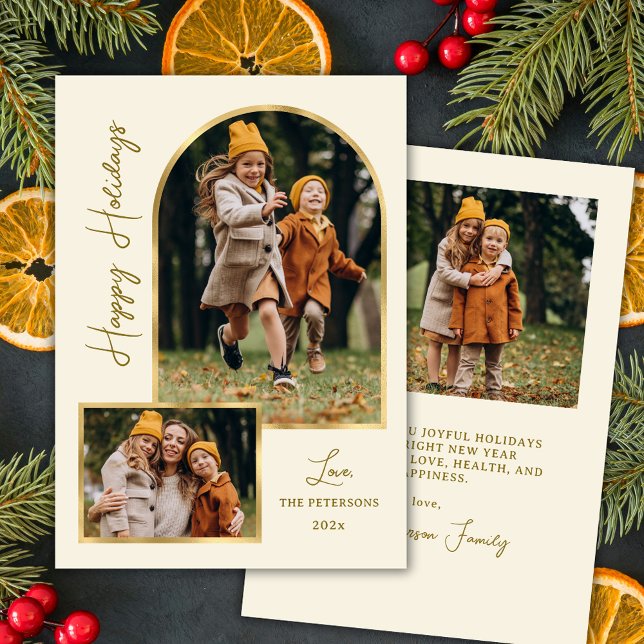 Elegant Modern Gold Arch 3 Photo Happy Julkort (Skapare uppladdad)