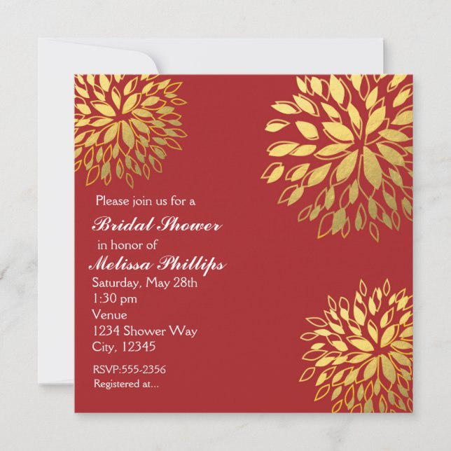 Elegant Modern Gold Foil Blommigt Mörk Red Inbjuda Inbjudningar (Framsida)