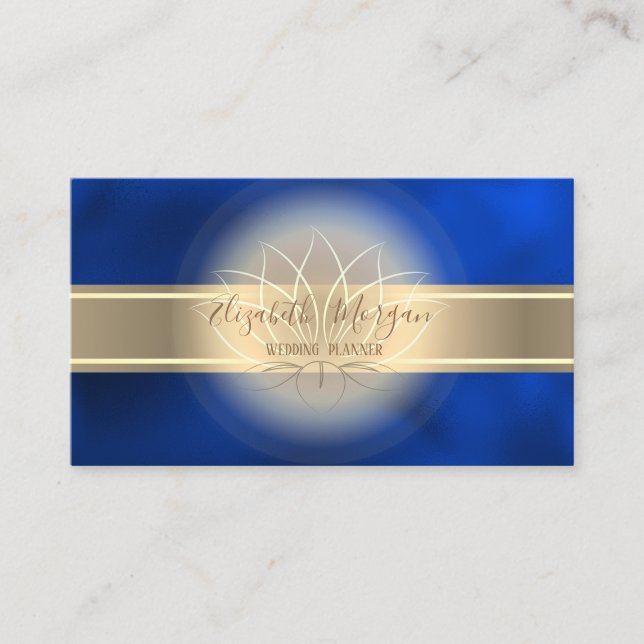 Elegant Modern Gold Stripe,Lotus Royal Blue Visitkort (Framsida)