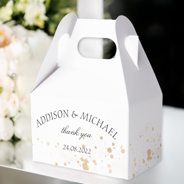 Elegant Modern  goldene Punkte Hochzeit Presentaskar (Elegant modern golden dots wedding favor boxes
with your name and date.)