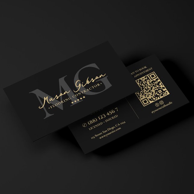 Elegant Modern Golvläggare Svart Script Visitkort (Elegant Modern Flooring Contractor Black Script Business Card
)