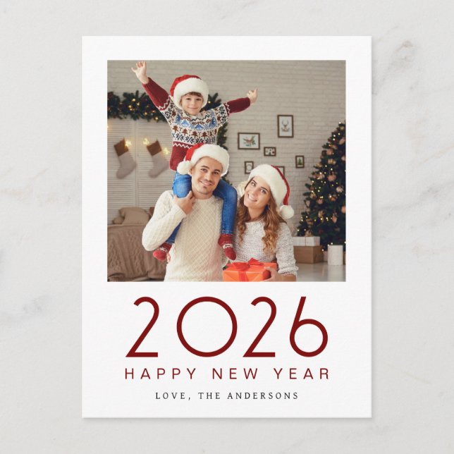 Elegant Modern Gott nytt år 2026-familjfoto Helg Vykort (Framsida)
