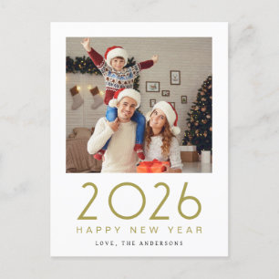 Elegant Modern Gott nytt år 2026-familjfoto Helg Vykort