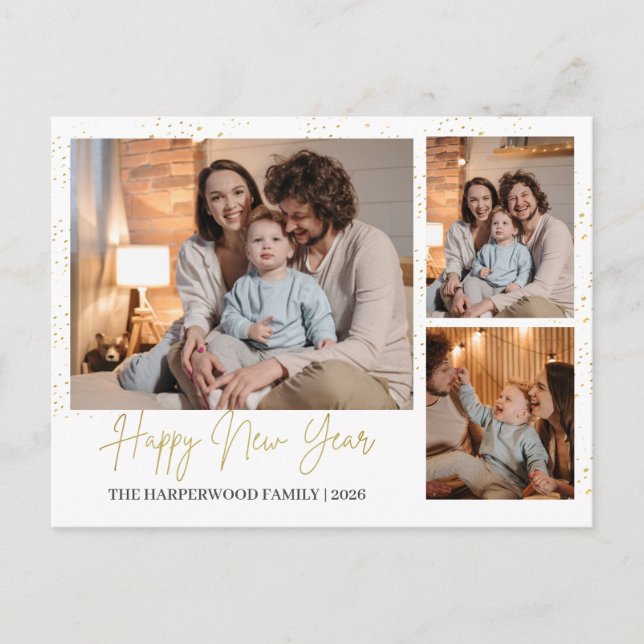 Elegant Modern Gott Nytt År 3 Multi Foto Helg Vykort (Framsida)