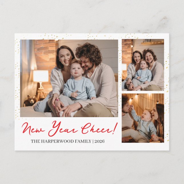 Elegant Modern Gott Nytt År 3 Multi Foto Helg Vykort (Framsida)