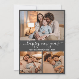 Elegant Modern Gott nytt år Black 3 Collage Julkort