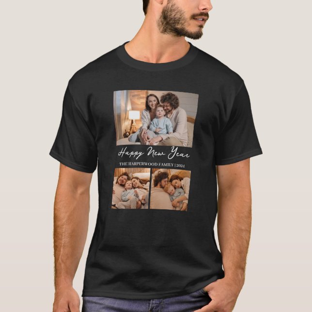 Elegant Modern Gott nytt år Black 3 Collage T Shirt (Framsida)