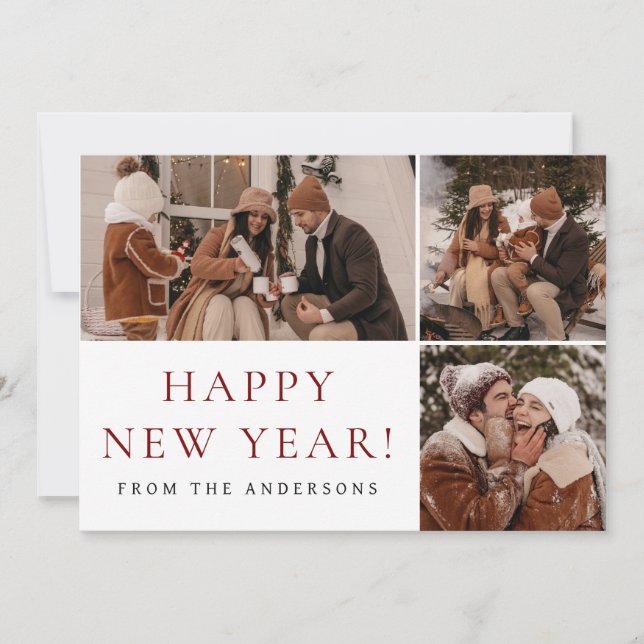 Elegant Modern Gott nytt år Family 3-foto Julkort (Framsida)
