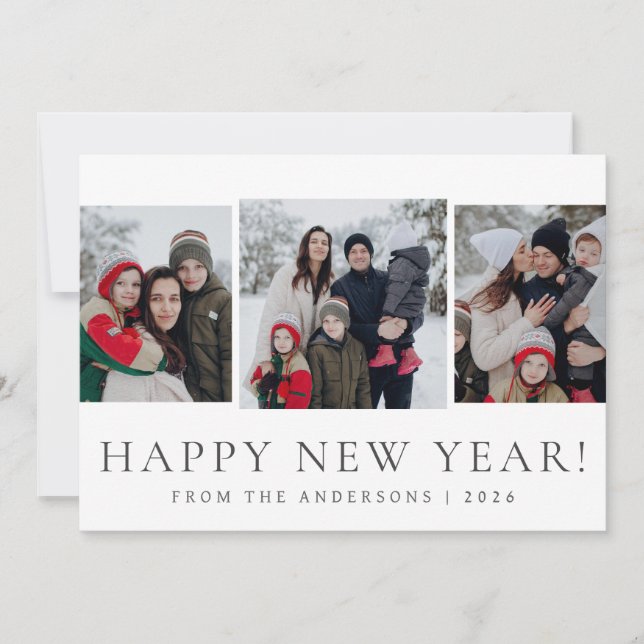 Elegant Modern Gott nytt år Family 3-foto Julkort (Framsida)
