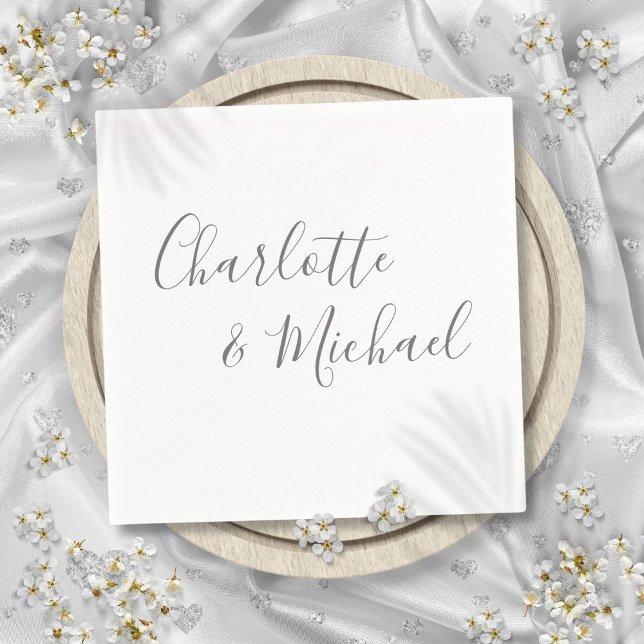 Elegant Modern Grå Signaturstil Pappersservett (Elegant Modern Gray Signature Script Napkins)