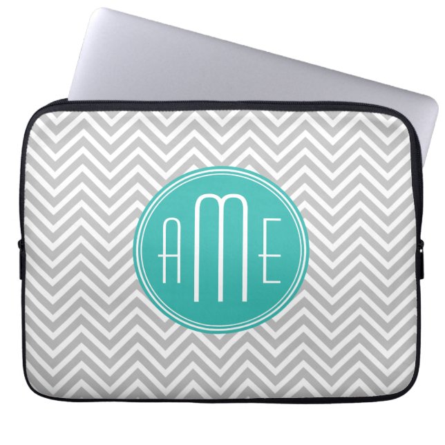 Elegant modern grå sparre- och MintMonogram Laptop Fodral (Framsidan)