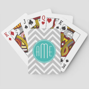Elegant modern grå sparre- och MintMonogram Spel Kort