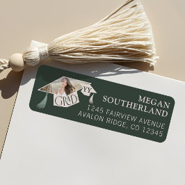 Elegant Modern Grad Cap & Tassel Studenten Photo Returadress Etikett