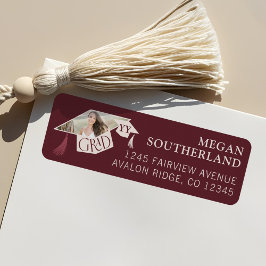 Elegant Modern Grad Cap & Tassel Studenten Photo Returadress Etikett