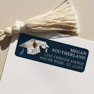 Elegant Modern Grad Cap & Tassel Studenten Photo Returadress Etikett