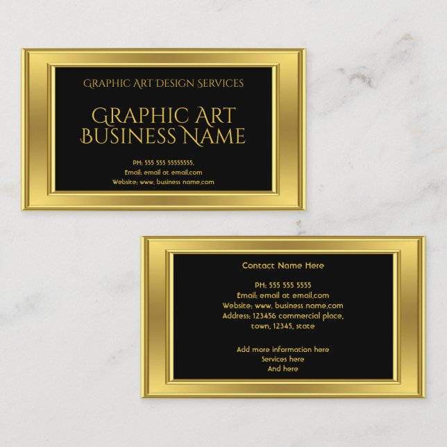 Elegant Modern Graphics Art Design Guld Black Visitkort (Fram/baksida)