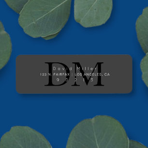 Elegant Modern Grått Black Monogram-Returadress Returadress Etikett