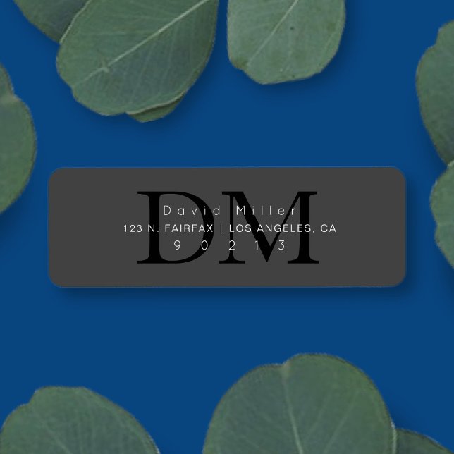 Elegant Modern Grått Black Monogram-Returadress Returadress Etikett (Skapare uppladdad)