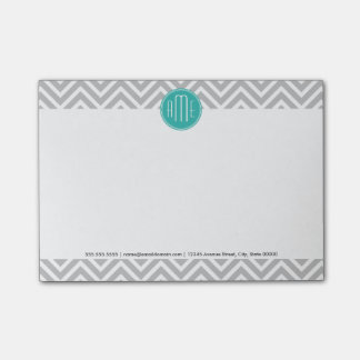 Elegant Modern Grått Chevron och Mint Monogram Post-it Block