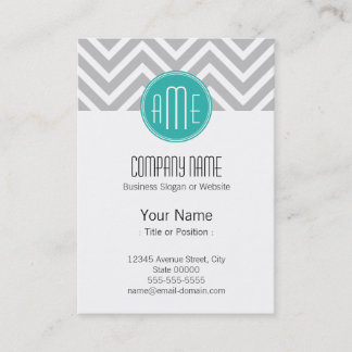 Elegant Modern Grått Chevron och Mint Monogram Visitkort
