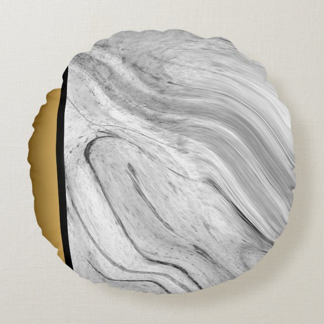 Elegant Modern Grått White Black Marble Mönster Rund Kudde (Framsidan)