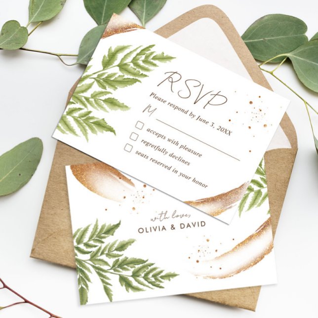 Elegant Modern Greenery and Guld Bröllop OSA Card (Skapare uppladdad)
