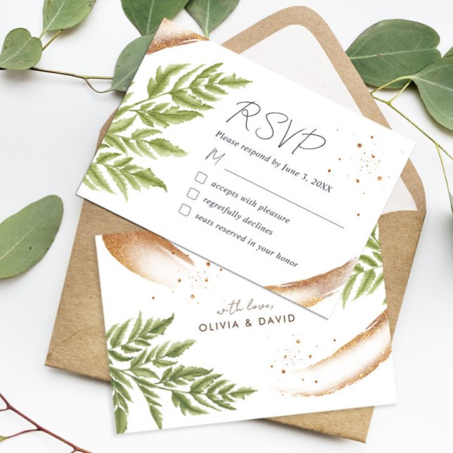 Elegant Modern Greenery and Guld Bröllop OSA Card Kort (Skapare uppladdad)