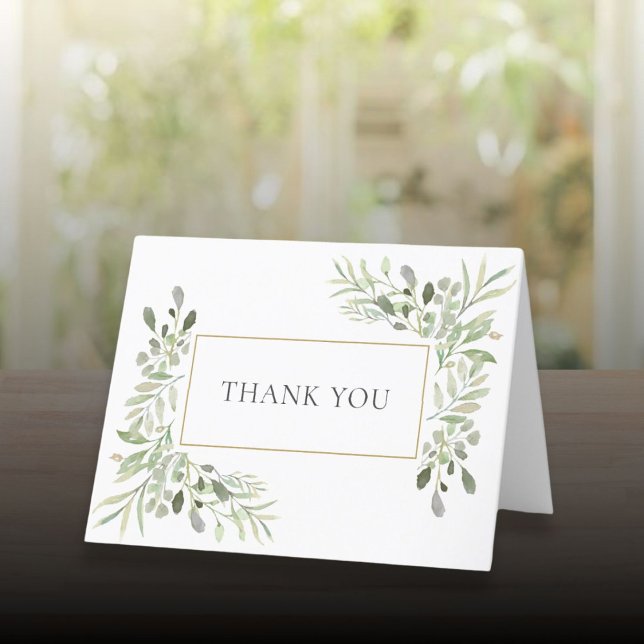 Elegant Modern Greenery Blommigt Bröllop Tack Kort (Elegant Modern Greenery Floral Wedding Thank You Card)