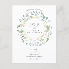Elegant Modern Greenery Garland Guld Bröllop Inbjudan Vykort