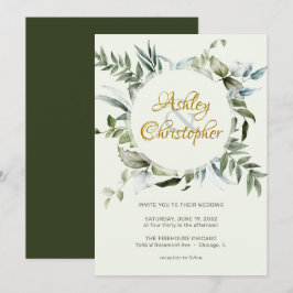 Elegant Modern Greenery Script Bröllop Inbjudningar
