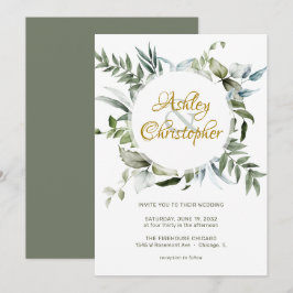 Elegant Modern Greenery Script Bröllop Inbjudningar