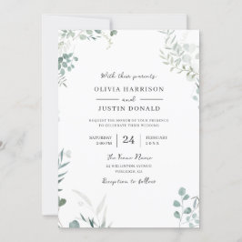 Elegant Modern Greenery Watercolor Bröllop Inbjudningar