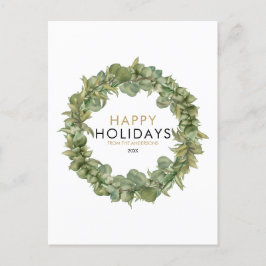 Elegant Modern Greenery Wreath Christmas Happy Helg Vykort