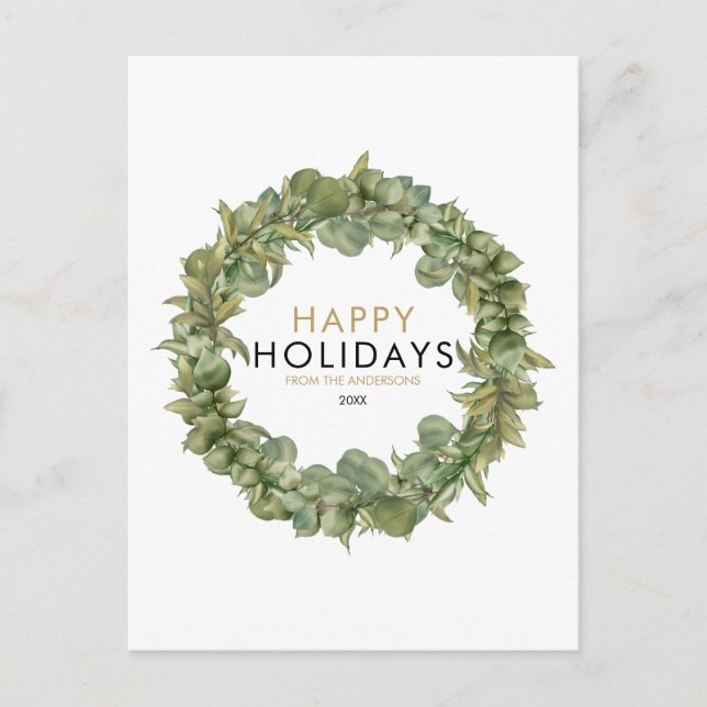 Elegant Modern Greenery Wreath Christmas Happy Helg Vykort (Framsida)